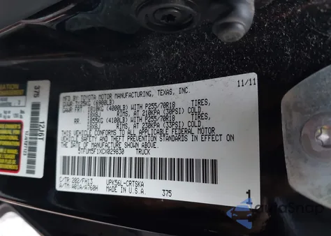 2012 Toyota Tundra Grade 4.6L V8 z USA, uszkodzony, nr VIN 5TFUM5F1XCX029830